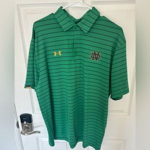 Notre Dame Large Under Armor Golf Polo Short Sleeve Green Navy Stripe